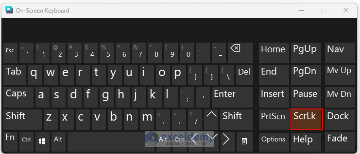 How to Stop Arrow Keys from Scrolling in Excel using On-Screen Keyboard