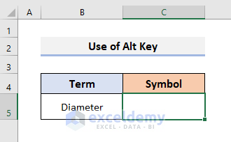 Type Diameter Symbol in Excel Using Alt Key