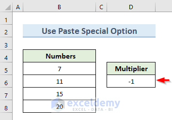 Excel Paste Special Multiplication for Typing Minus Sign