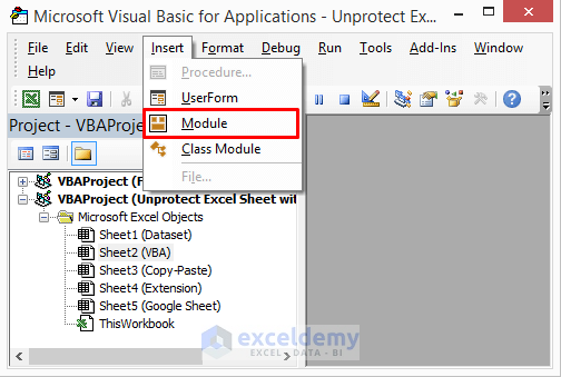 Apply VBA to Unprotect Excel Sheet without Password