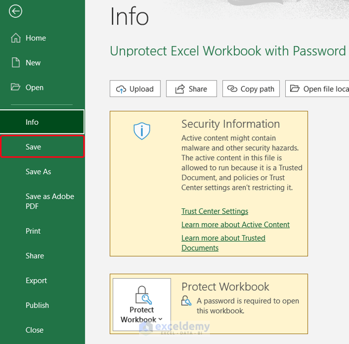 Encrypted Excel Workbook with Password from Excel’s Info Feature