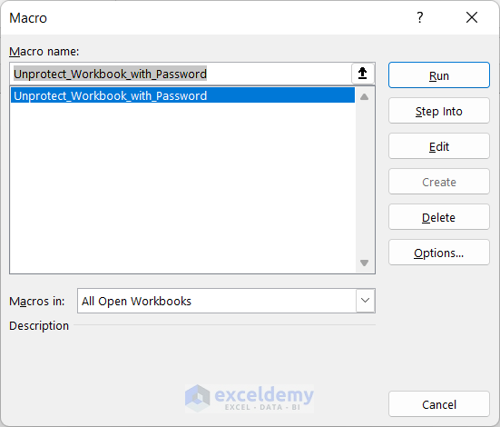 Embedding VBA Code to Unprotect Excel Workbook with Password