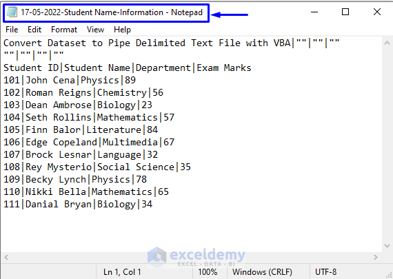 Result of Macro to Convert Excel to Pipe Delimited User Named Text File