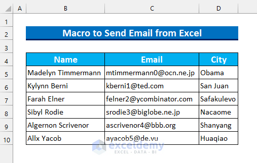Macro to Send Email from Excel