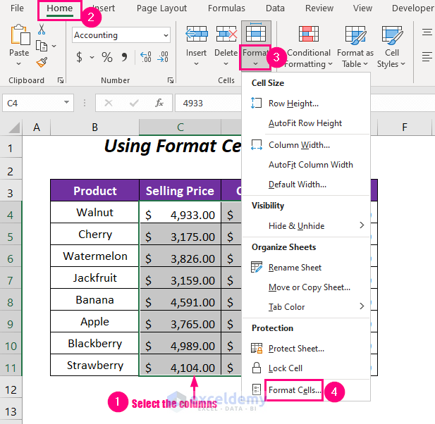 protect columns in Excel with password
