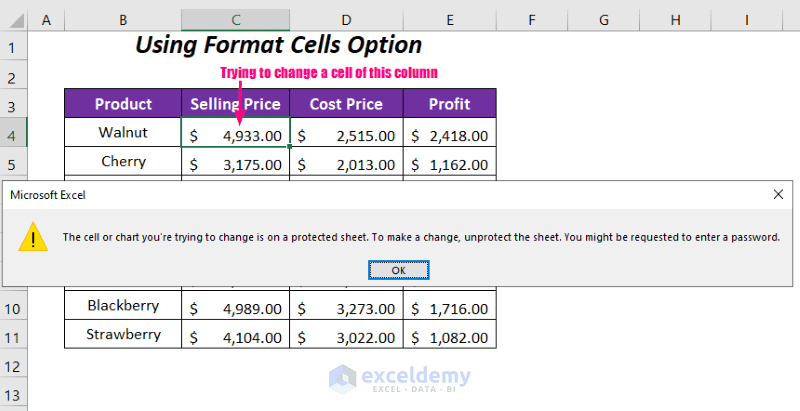 Format cells option