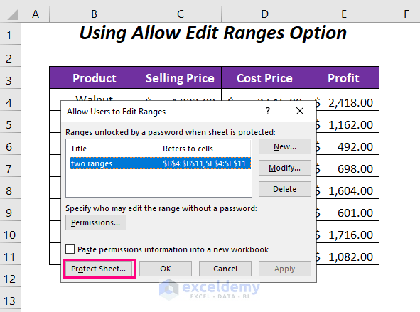 Allow Edit Ranges Option