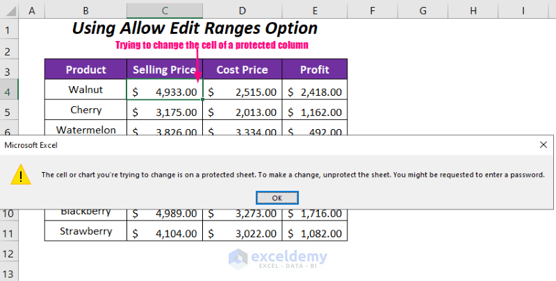 Allow Edit Ranges Option