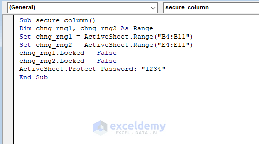 protect columns in Excel with password