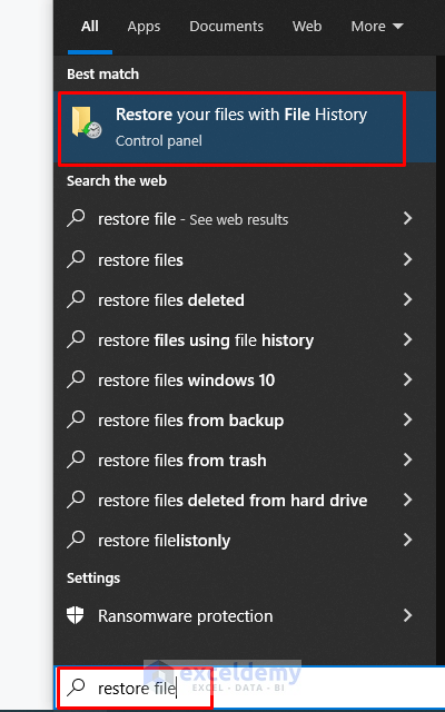 Recover Files Using Taskbar Search
