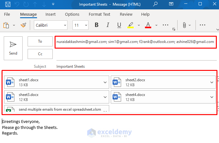 Apply Excel VBA for Sending Multiple Emails from Spreadsheet