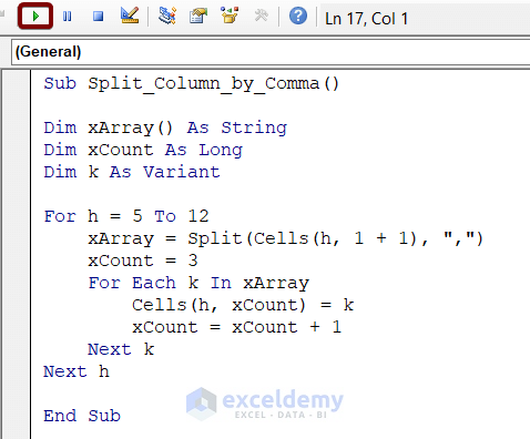 Use VBA Code to Split Column in Excel by Comma