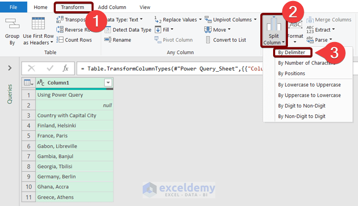 Power Query Editor: Split Column in Excel by Comma Using Power Query