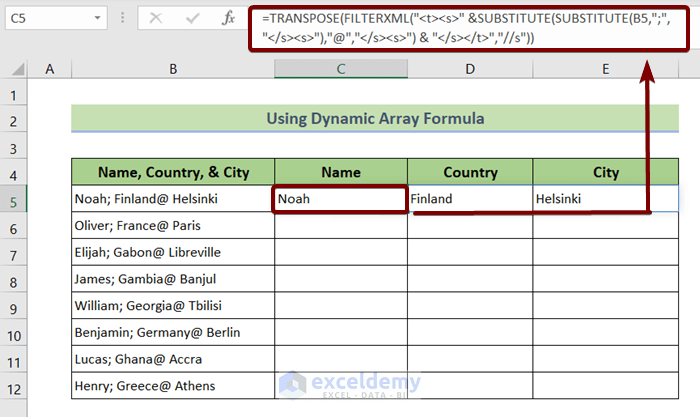 Apply Dynamic Array Formula to Split Text in Excel by Character