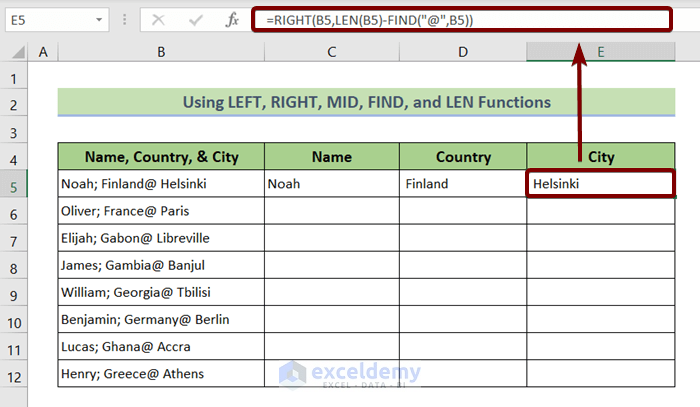 Combining RIGHT and FIND Functions to Split Text in Excel by Character