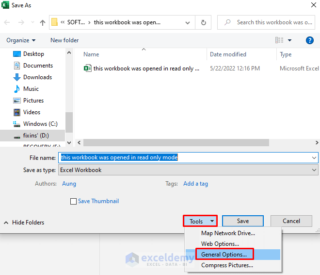 Resave Excel Workbook to Deactivate Read-Only Mode