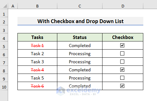 Make To Do List with Checkbox and Drop Down List in Excel