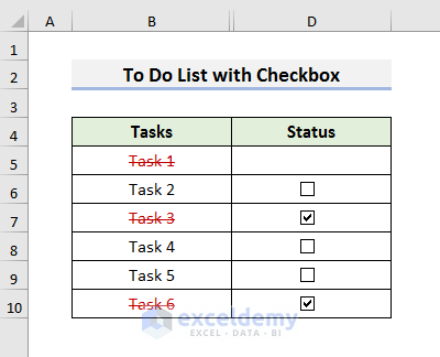 Delete Checkbox from Excel To Do List