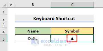 Apply Keyboard Shortcut for Typing Delta Symbol in Excel