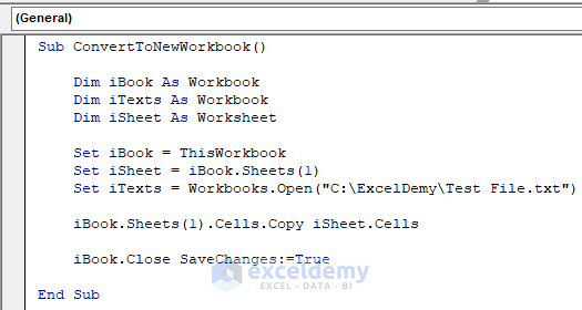 VBA Code to Convert Text File to New Excel