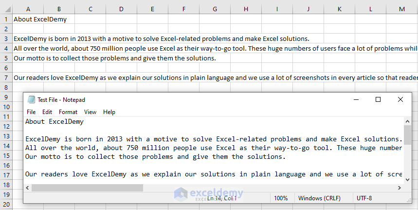 Result of VBA Code to Convert Text File to New Excel