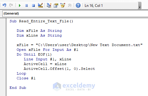 Read an Entire Text File Line by Line Using VBA in Excel
