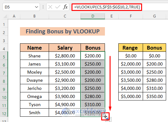 vlookup to find a value that falls between a range