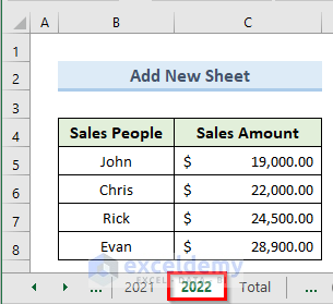 Add a New Excel Sheet in Current 3D Cell Reference
