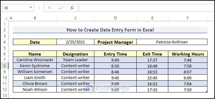 how to create data entry form in excel