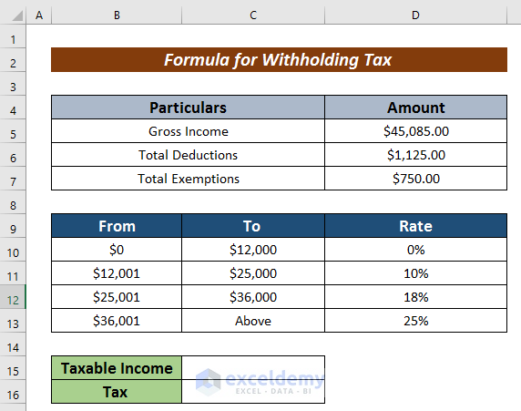 Formula for Withholding Tax in Excel
