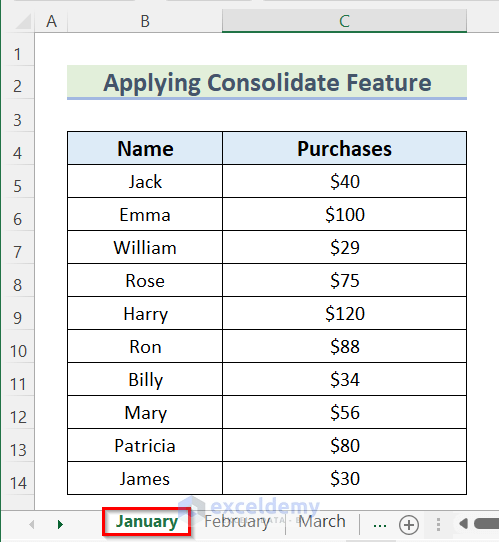 Applying Consolidate Feature to Consolidate Data from Multiple Columns