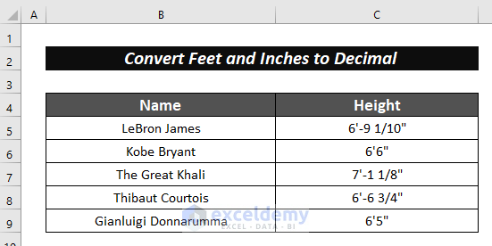 How to Convert Feet and Inches to Decimal in Excel 