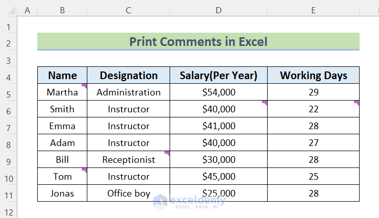 How to Print Comments in Excel