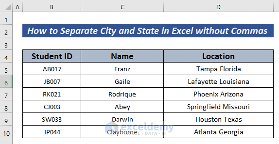How to Separate City and State without Commas in Excel