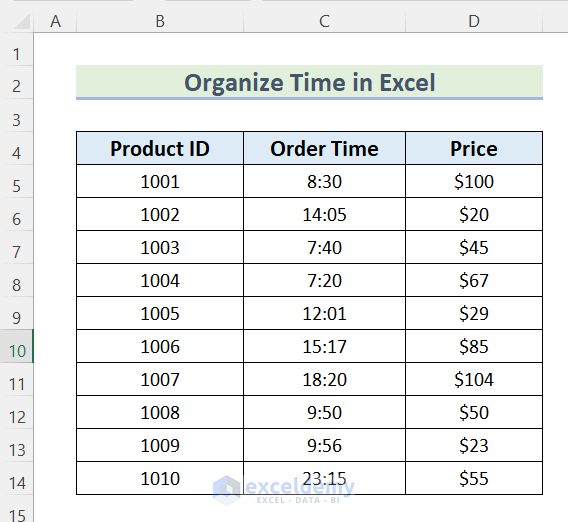 Organize Time in Excel