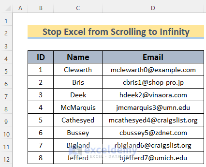 how to stop excel from scrolling to infinity