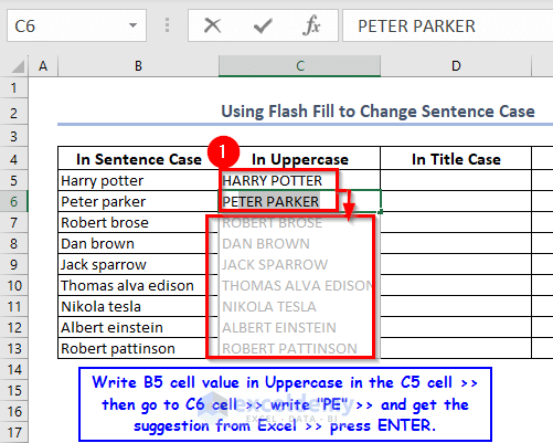 Applying Flash Fill to Change Sentence Case