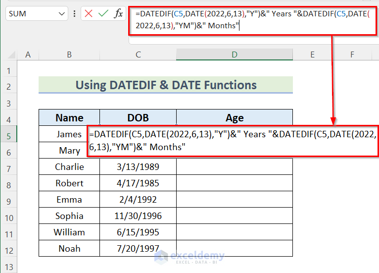 Using DATEDIF and DATE Functions to Calculate Age in Years and Months
