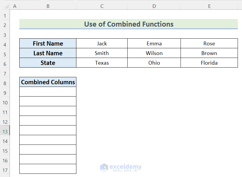 Use of Combined Functions to Consolidate Data in Excel