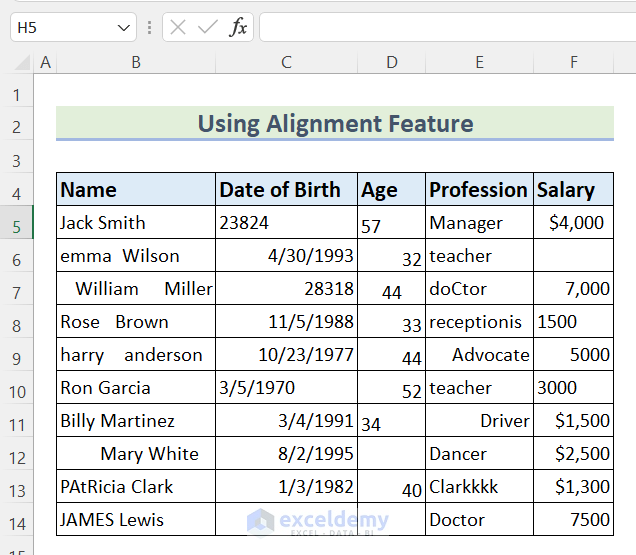 Using Alignment Feature to Clean and Prepare Data in Excel