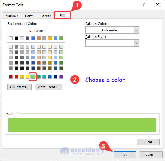 Choose color to format cells