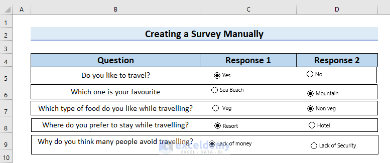 Excel Survey Tutorial How to Create a Survey in Excel (2 Easy Methods) - ExcelDemy