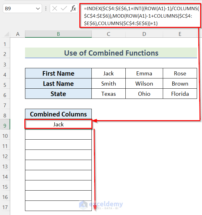 Use of Combined Functions to Consolidate Data in Excel