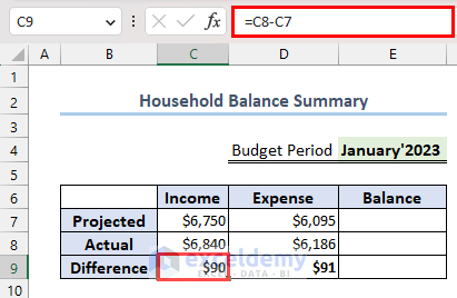 Calculate Income Differences