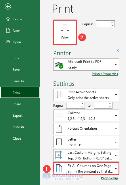 Selecting Fit All Columns on One Page option from print settings