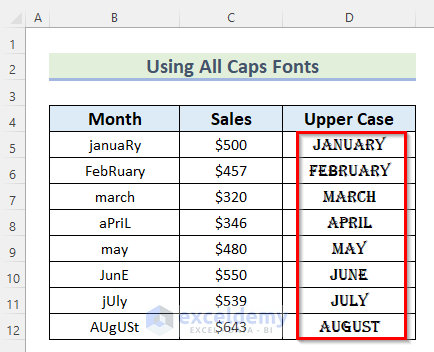 Using All Caps Fonts to Change Case in Excel
