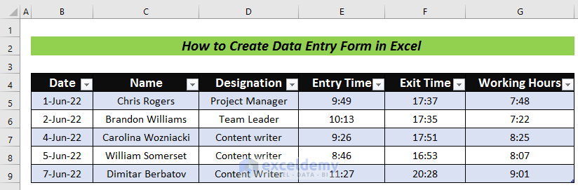 How to Create Data Entry Form in Excel