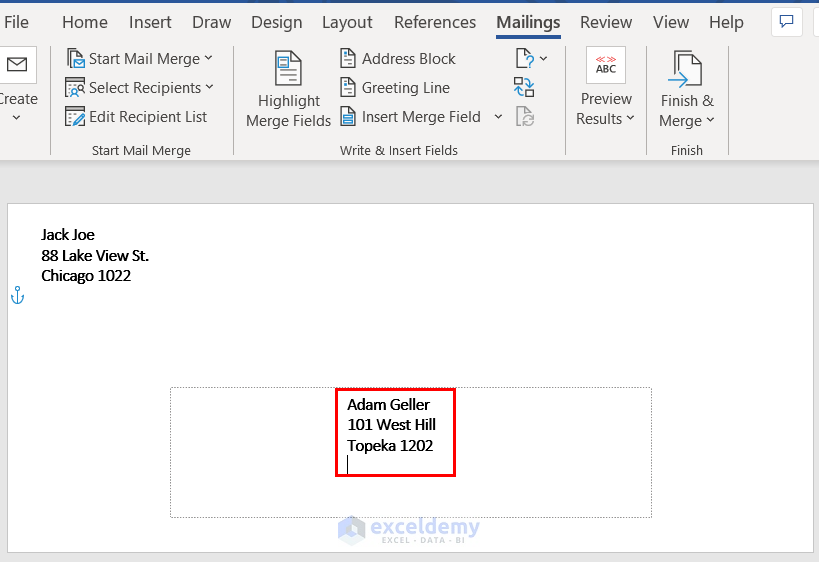 Mail Merge from Excel to Word Envelopes