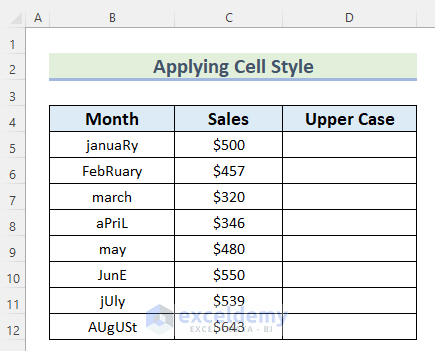 Applying Cell Styles Feature to Change Case in Excel without Formula