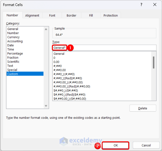 Customize the format of the selected cells